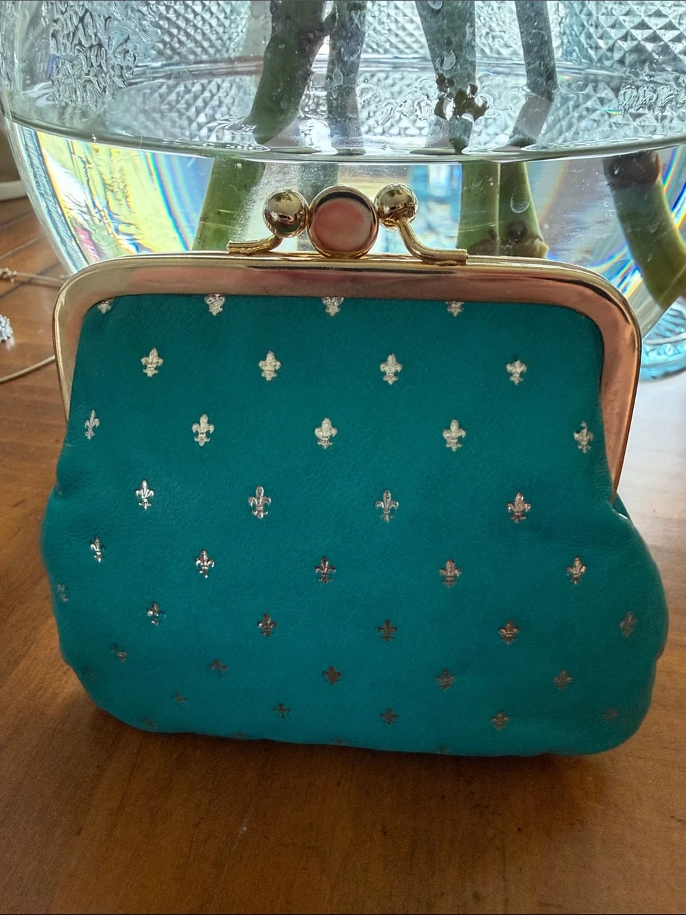 Teal Kiss-Lock Coin Purse with Gold Accents